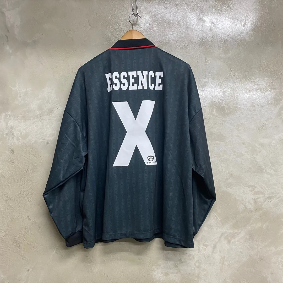 SAINT M×××××× SOCCER SHIRT 'FAITH'/BLK FAITH Football Long Sleeve Black S-XL This design has a lot of craftsmanship Digital fabric printing/front positioning printing laser cutting Offset printing + flocking printing + embossing Imported Behringer machine embroidery Flat machine collar + cuffs Genuine consistent main mark/wash mark/cherub mark